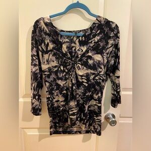 Daisy Fuentes Black & Cream 3/4” Sleeve Top, Women’s Size Large